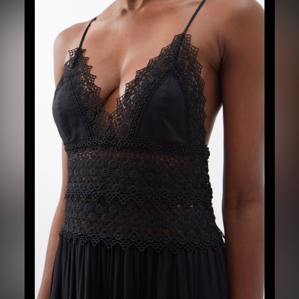 Catherine Malandrino Black Lace-Trim Spaghetti Strap Tank